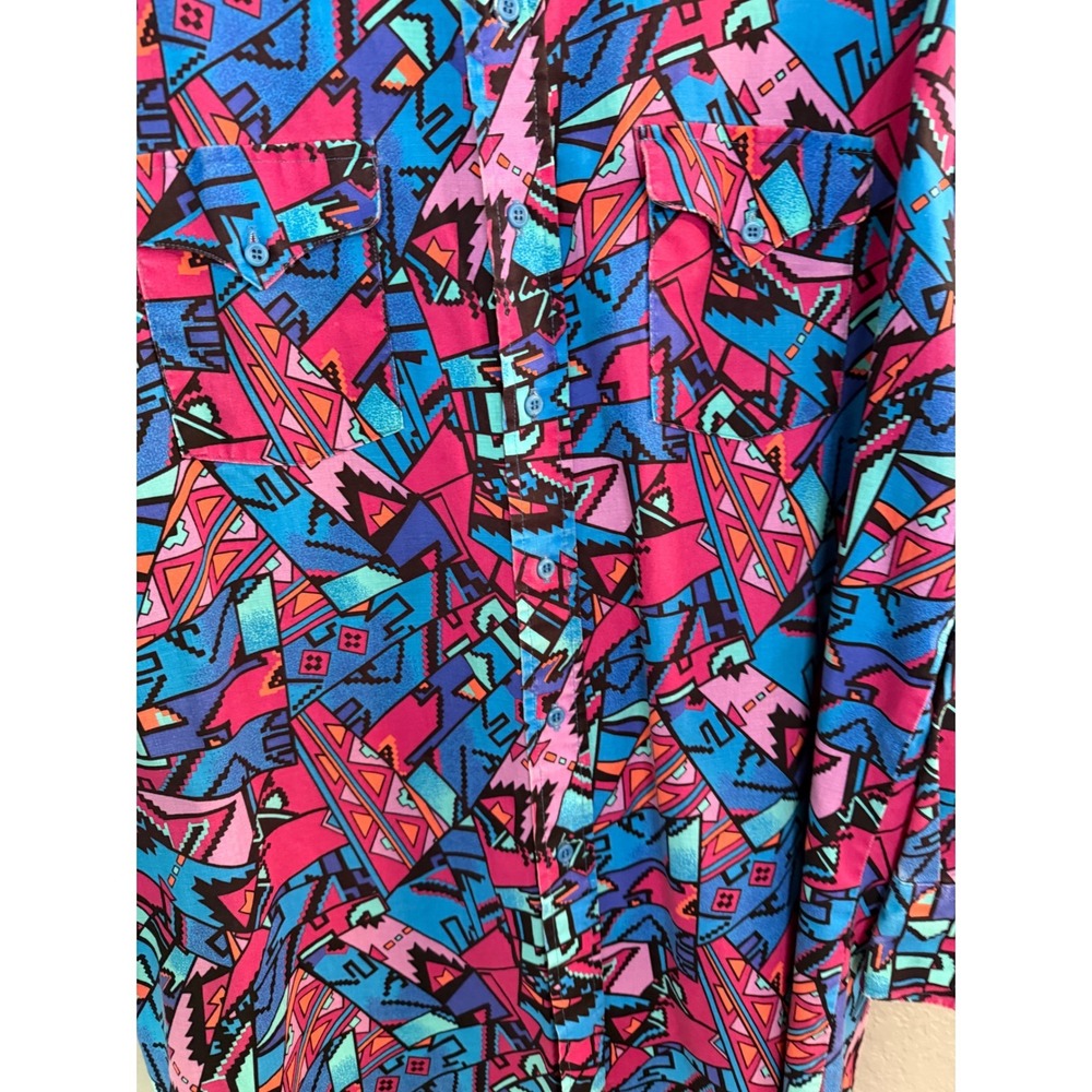 VTG Brooks & Dunn Panhandle Slim Shirt 18/35 Aztec Western Bright Blue Pink USA - Picture 2 of 9